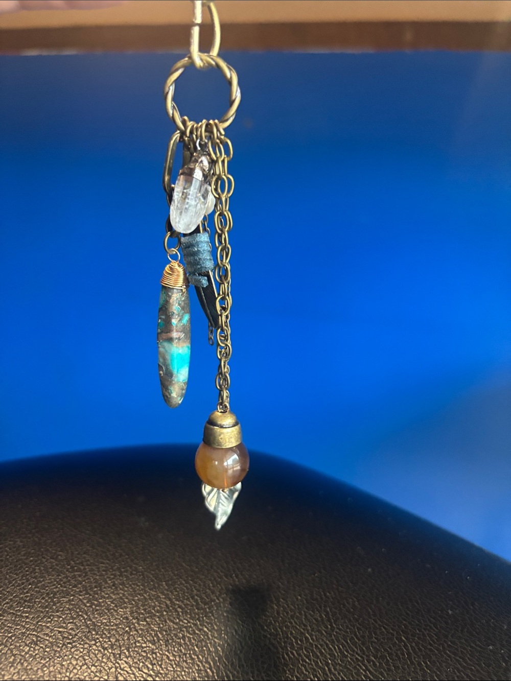 Antique Brass Boho Drop keychain with turquoise Accent - Picture 2 of 2
